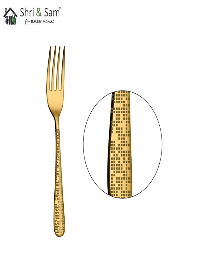 Shri & Sam Stainless Steel Monika Gold PVD Coating with Laser Desert Fork, 6 Pieces - Image 3